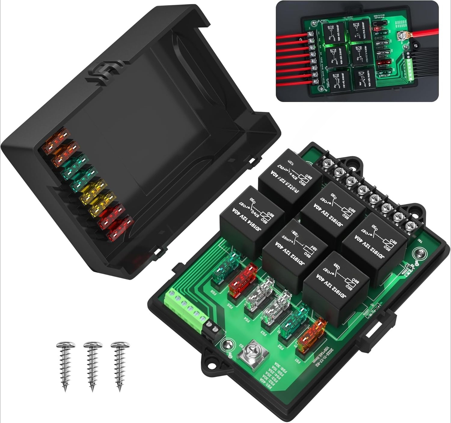 Relay Box Fuse Panel 12V Universal Automotive Fuse Panel with 6-Way Relay
