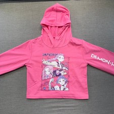 KPop Demon Hunters Pink Crop Hoodie Girls Size 5 Long Sleeve Cotton Blend  New