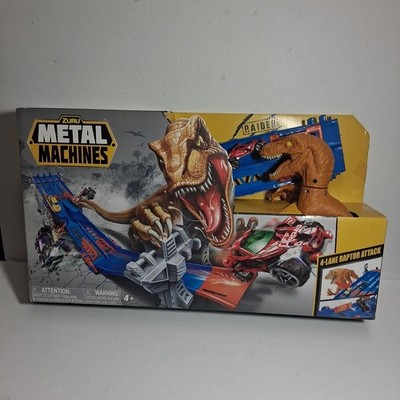 ZURU Metal Machines 4-Lane Jurassic Dinosaur Raptors T-Rex Race Track + 1 car