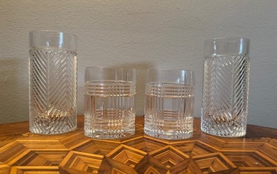 Ralph Lauren Crystal Glasses (4) total, 2 Plaid Lowball/2 Herringbone Highball