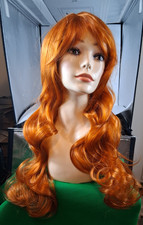 Long curly wave synthetic wig with blunt bangs heat resistant fiber full wig