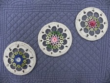 Vintage 3 Glass Hand Embroidered Coasters fro...