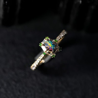 The One - 14K Gold Boulder Opal, Baguette Cut Diamond Engagement Ring