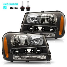 For 2002-2009 Chevrolet Trailblazer Black Headlights Assembly Wbulb Lr Sets