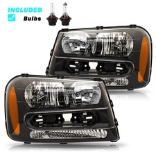 For 2002-2009 Chevrolet Trailblazer Black Headlights Assembly w/Bulb L+R Sets