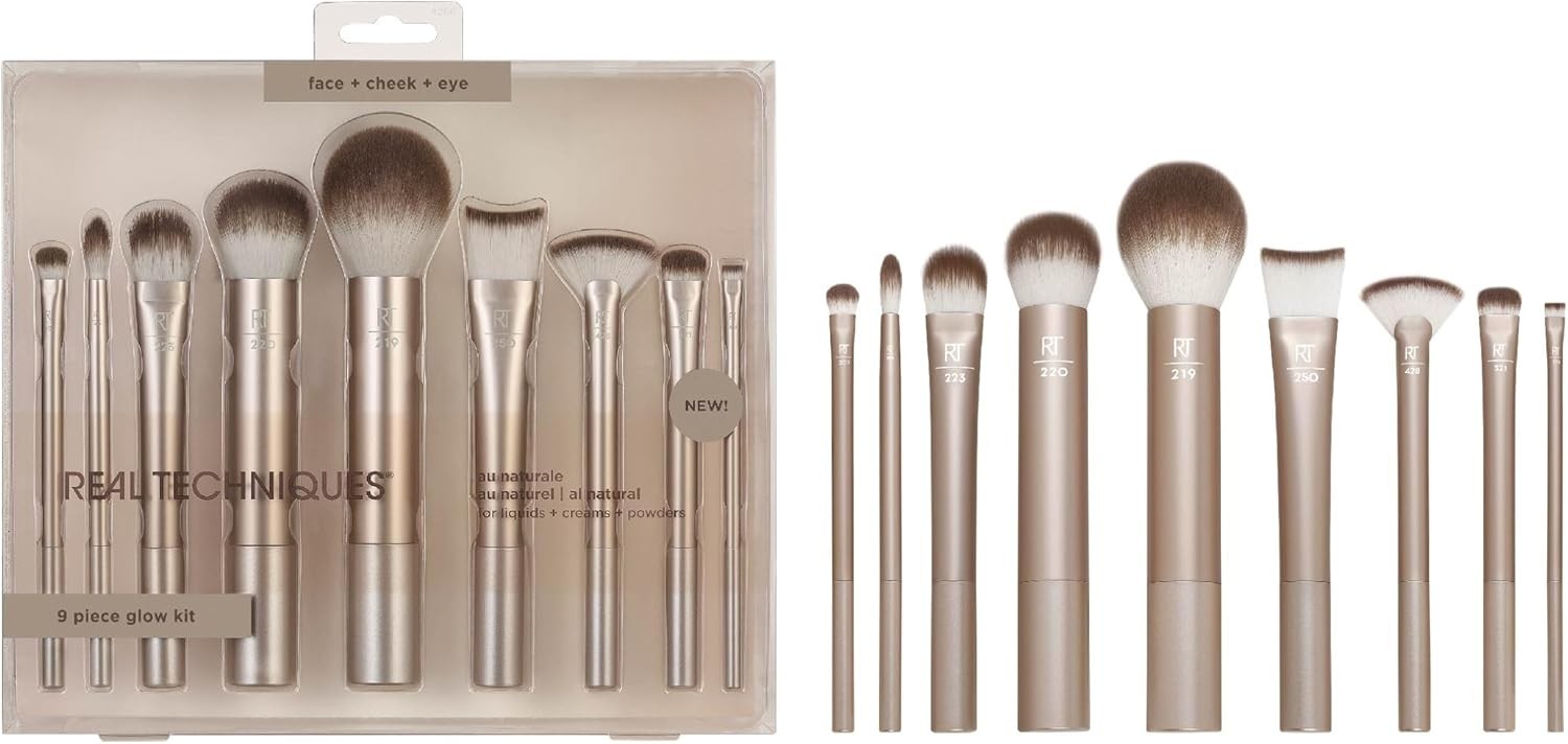Real Techniques Au Naturale Makeup Brush Kit 9 Piece Set for Foundation Powder
