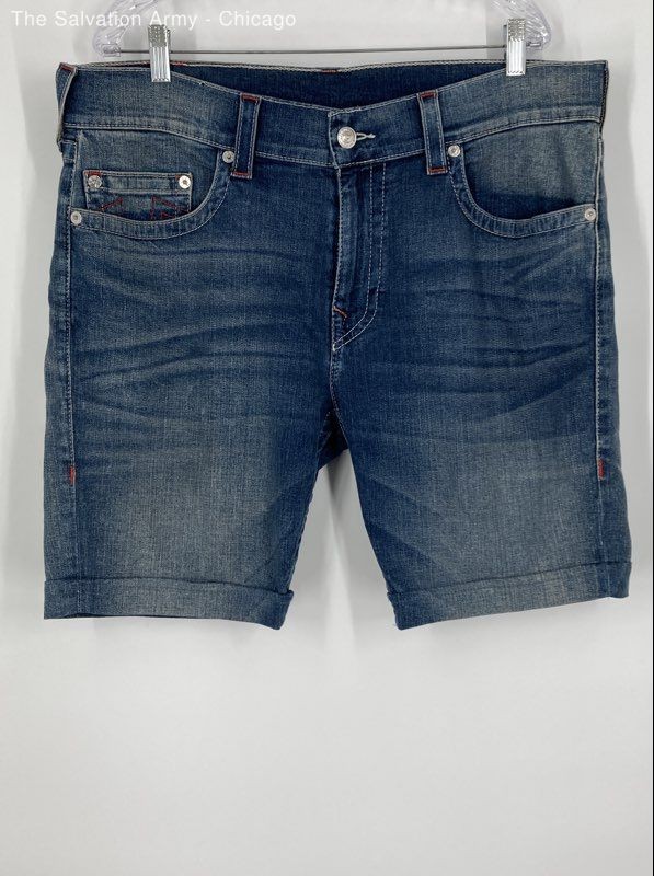 True Religion Mens Blue Ricky Cotton Blend Relaxed Fit Jean Shorts Size 38