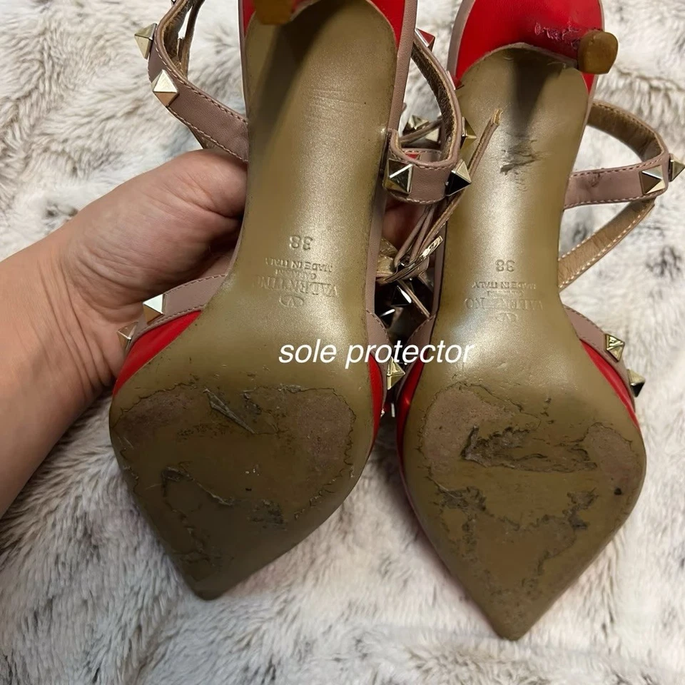 Valentino Garavani Rockstud Tacones Cuero 7 Correa al Tobillo Zapatos 38 Rojo Foto 2 de 3