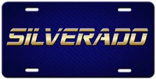 Cool Silverado Blue and Gold Vanity Novelty Aluminum License Plate Tag New