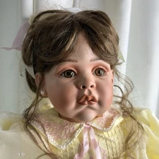 Fayzah Spanos Doll 28" Porcelain Marie Brown Hair Eyes Yellow Dress #371/2000