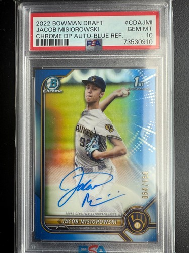 Jacob Misiorowski [Blue] #CDA-JMI 2022 Bowman Draft Chrome Autographs card