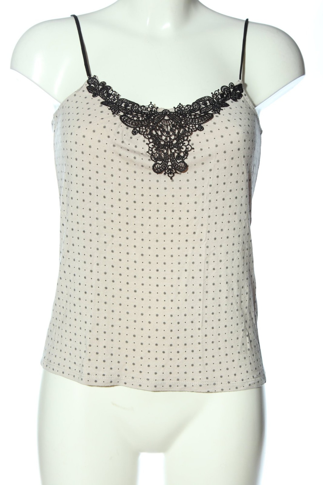 H&M Spaghettiträger Top Damen Gr. DE 36 wollweiß-schwarz Casual-Look