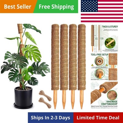 4 Pack 22 Inch Stackable Moss Pole - Thick & Sturdy Natural Coir Totem Plant ...