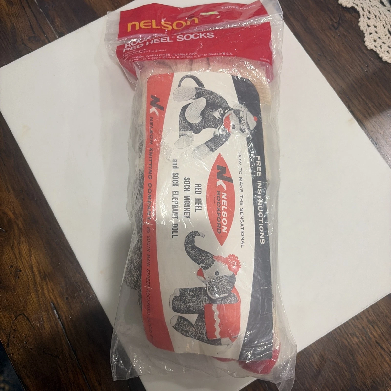Vintage Nelson Rockford Red Heel Sock Monkey Socks 3 Pair NIP Size 10-10.5