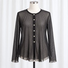PETE Black Sheer Mesh Godet Back Cardigan Top L NWT Made in USA NWT $130