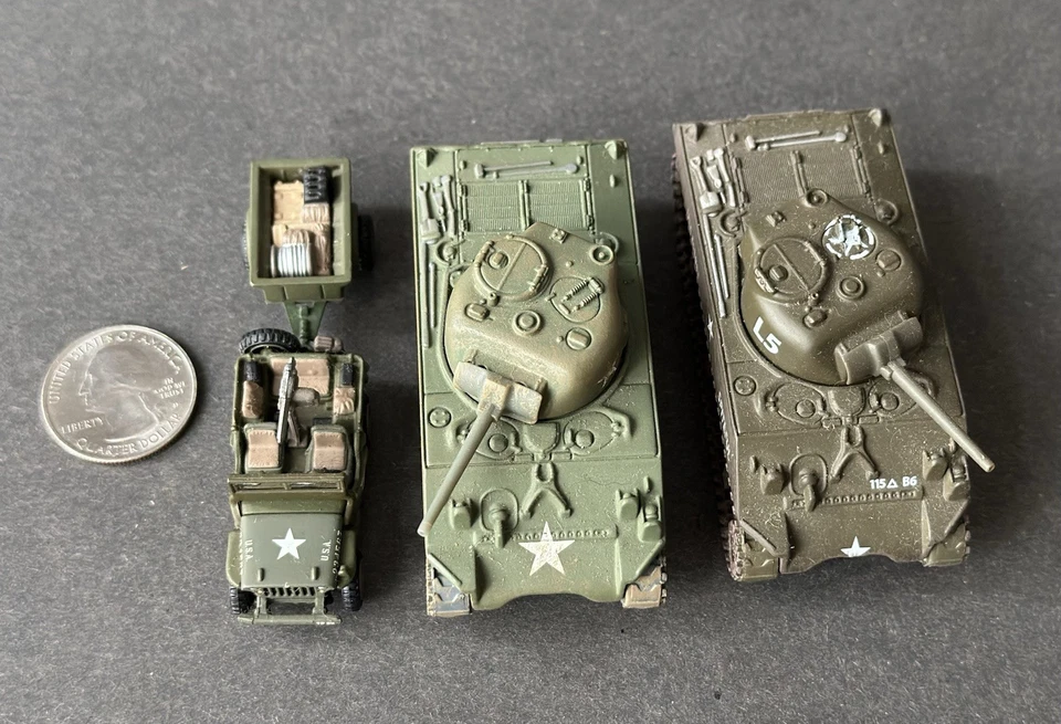 Matchbox Premiere 1:76 Willys MB Jeep Trailer & Corgi M4 Sherman Tanks Diecast - Image 3 of 4