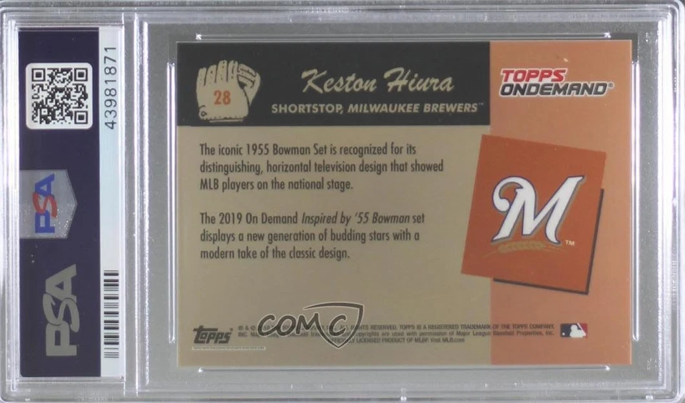 2019 On Demand 1955 Bowman Online Exclusive Keston Hiura PSA 9 MINT Rookie RC - Image 2 of 2
