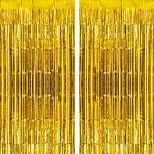 2 Pack Gold Fringe Curtains Backdrops Large Foil Door Streamers for Party