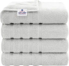 American Soft Linen Luxury 4 Piece Bath Towel Set of 4, Silver Gray 
