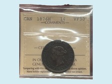 Canada 1876 H One Cent Error Coin, ICCS VF-30