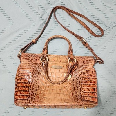 Women's Brahmin Pecan Melbourne Croc Embossed Leather Tote Shoulder Bag Purse
