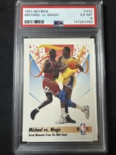 1991 SKYBOX #333 MAGIC JOHNSON VS MICHAEL JORDAN PSA 6 BULLS LAKERS NBA FINALS