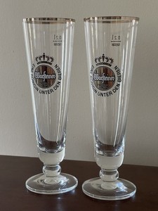 Set Of 2 WARSTEINER PREMIUM BEER GLASSES 0.21 Gold Rim