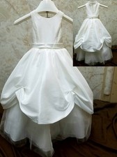 Girls' White Formal Dress with Tulle Skirt and Bow for Flower Girl
