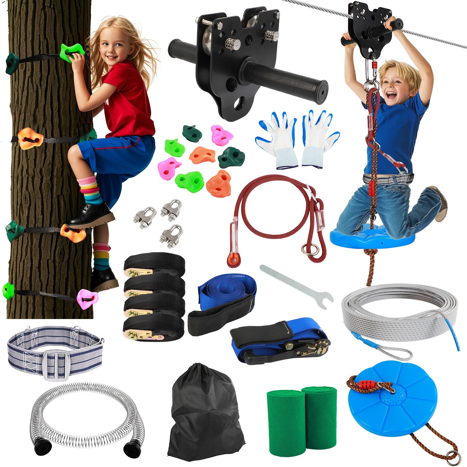 120FT Backyard Zipline Kit for Kids: Up To 400LBS Backyard Playground Set