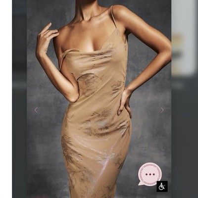 NEW House Of CB Gabrielle Iridescent Cafe Maxi Dress Georgette Cowl Neck S