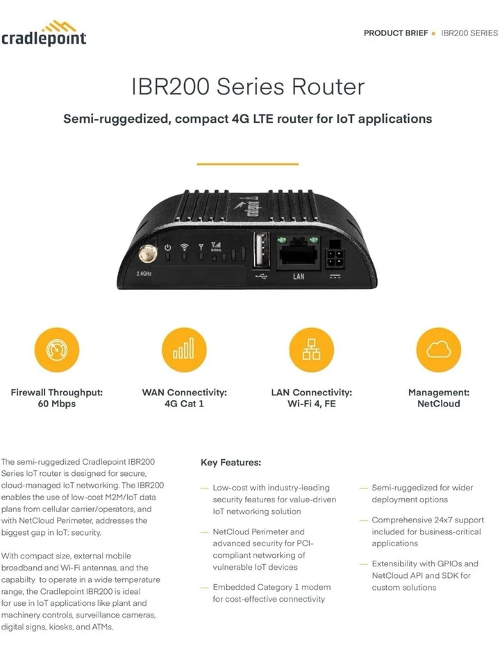 Cradlepoint IBR200 Router w/ WiFi + 3yr NetCloud Essentials | AT&T Generic - Image 3 of 3