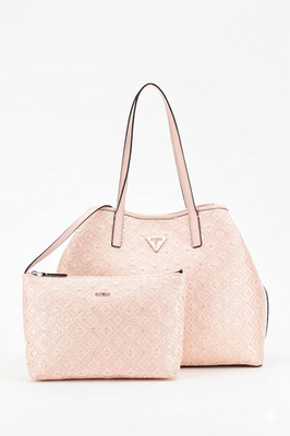 GUESS VIKKY II Large Tote Damen Tasche Rosa Geflochten Shopping Bag mit Pochette