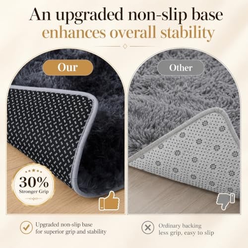 8x10 Area Rugs Living Room: Fluffy Bedroom Soft Shag Rug Black Grey ...