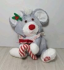 Fisher-Price Christmas Puffalump gray 1987 vintage plush mouse candy cane READ