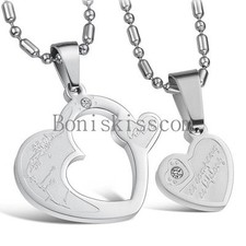 Stainless Steel Love Heart Pendant Necklace Set for Couple Lovers Valentine