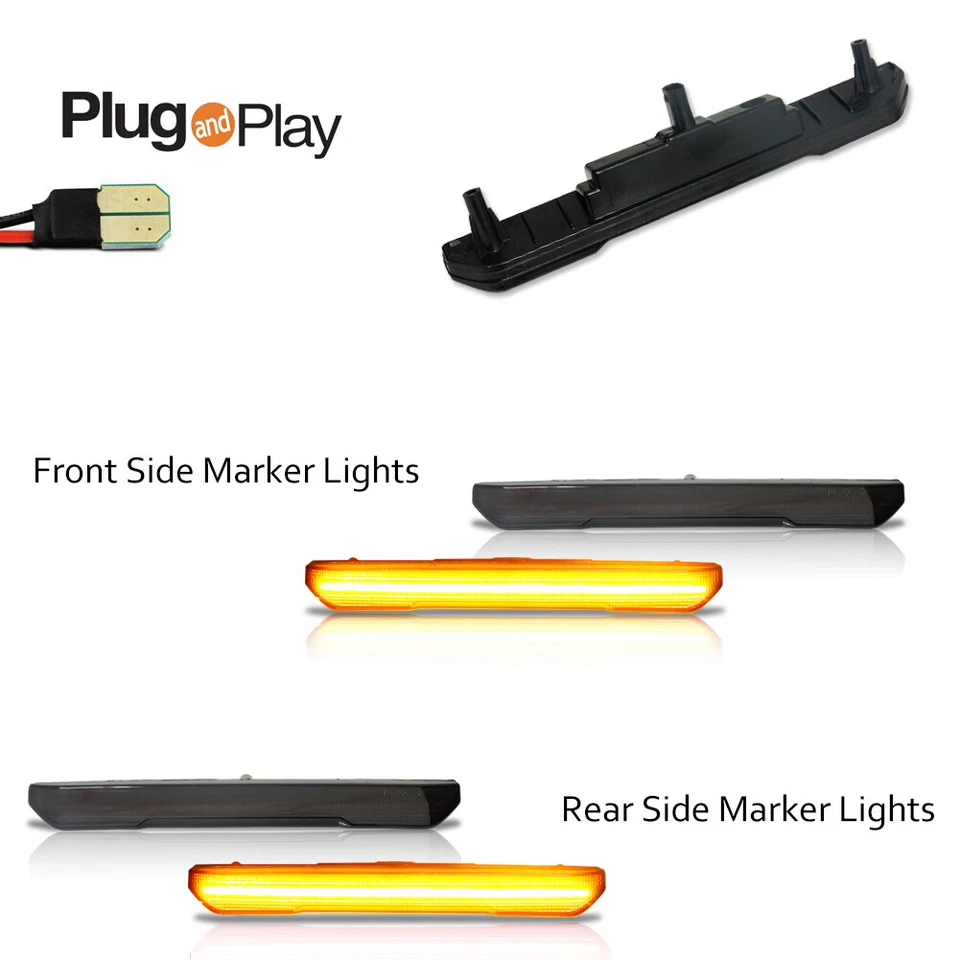 4 дымчатых передних и задних желтых светодиодных габаритных фонаря для 20–24 GMC Sierra 2500 3500 - Изображение 3 из 4