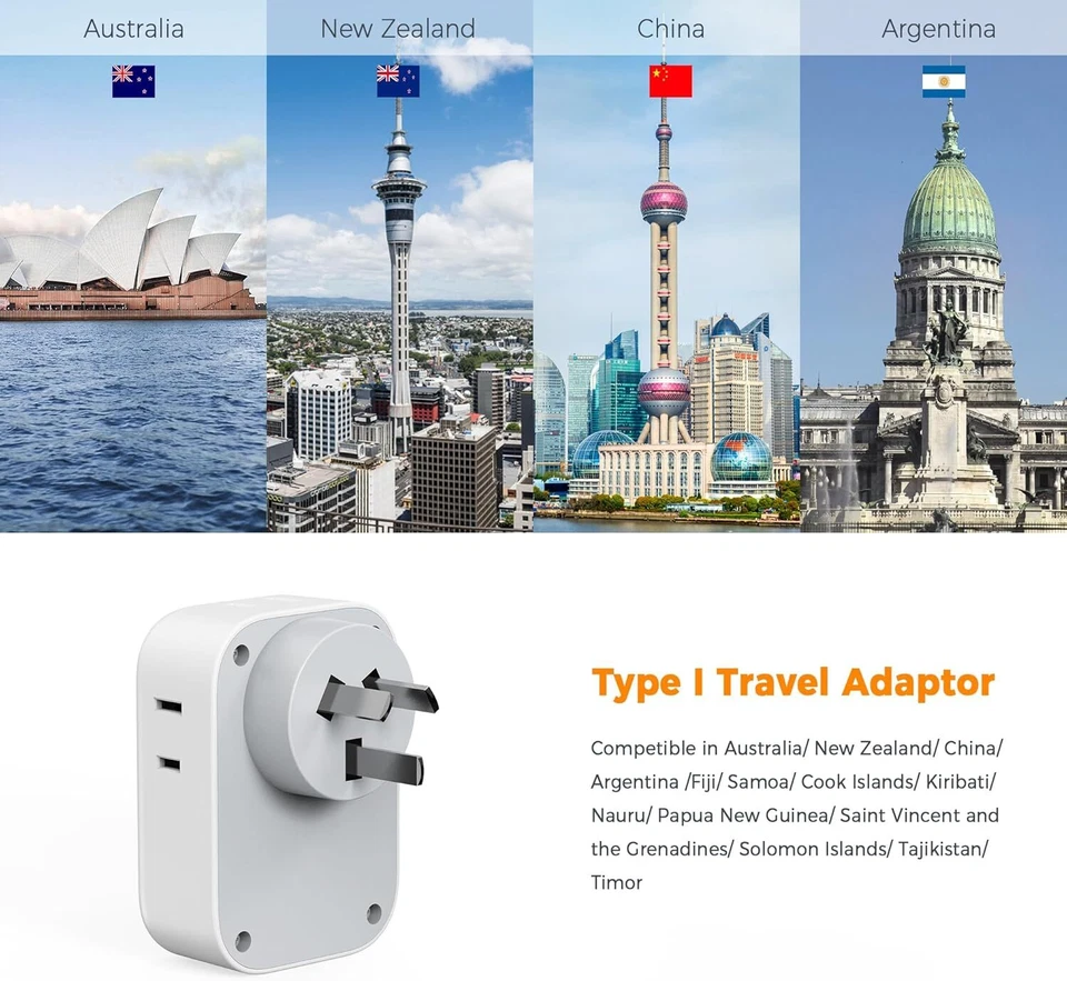 Australia New Zealand Power Adapter Type I Plug 4 Outlets 3 USB (2 USB C) - Image 3 of 4