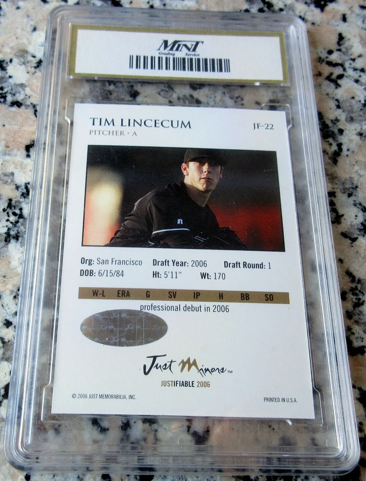 TIM LINCECUM 2006 Justifiable Certified Auto Rookie Card RC GEM MINT 10🔥🔥$$ - Image 2 of 2