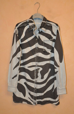 Pierre Balmain Women's Zebra Print Denim Cotton Long Sleeve Shirt Size 26 / 40