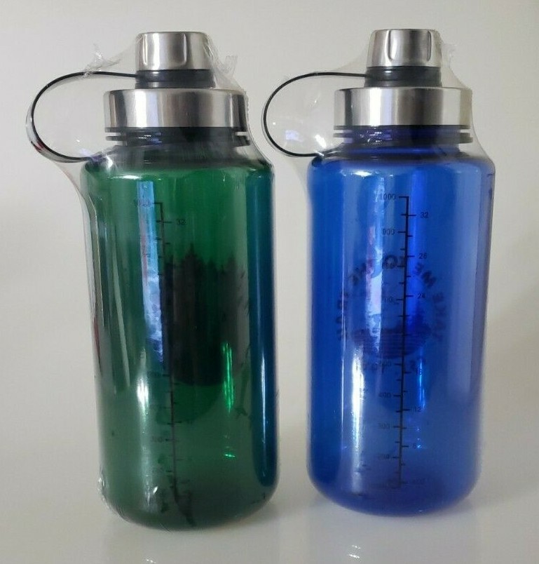 2 Ozark Trail 32oz BPA Free Plastic Water Bottles with Lids, Blue
