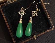 Vintage Style Natural Jade Earrings 18K Gold Plated