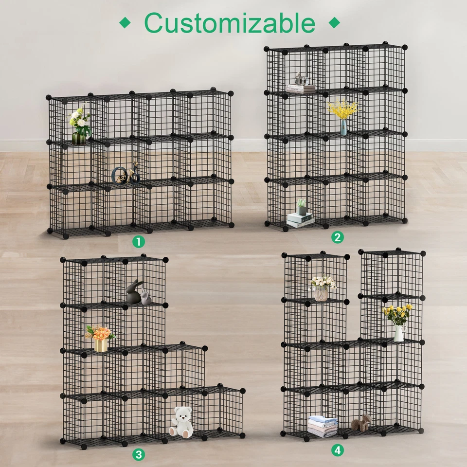 2x 12 Cube Storage Shelf Wire Metal Grid DIY Modular Cabinet Bookcase Bookshelf - Image 4 of 4