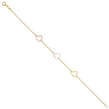 Womens Ladies Girls Real 14K Tri Tone Gold 8" Heart Love Rolo Chain Bracelet