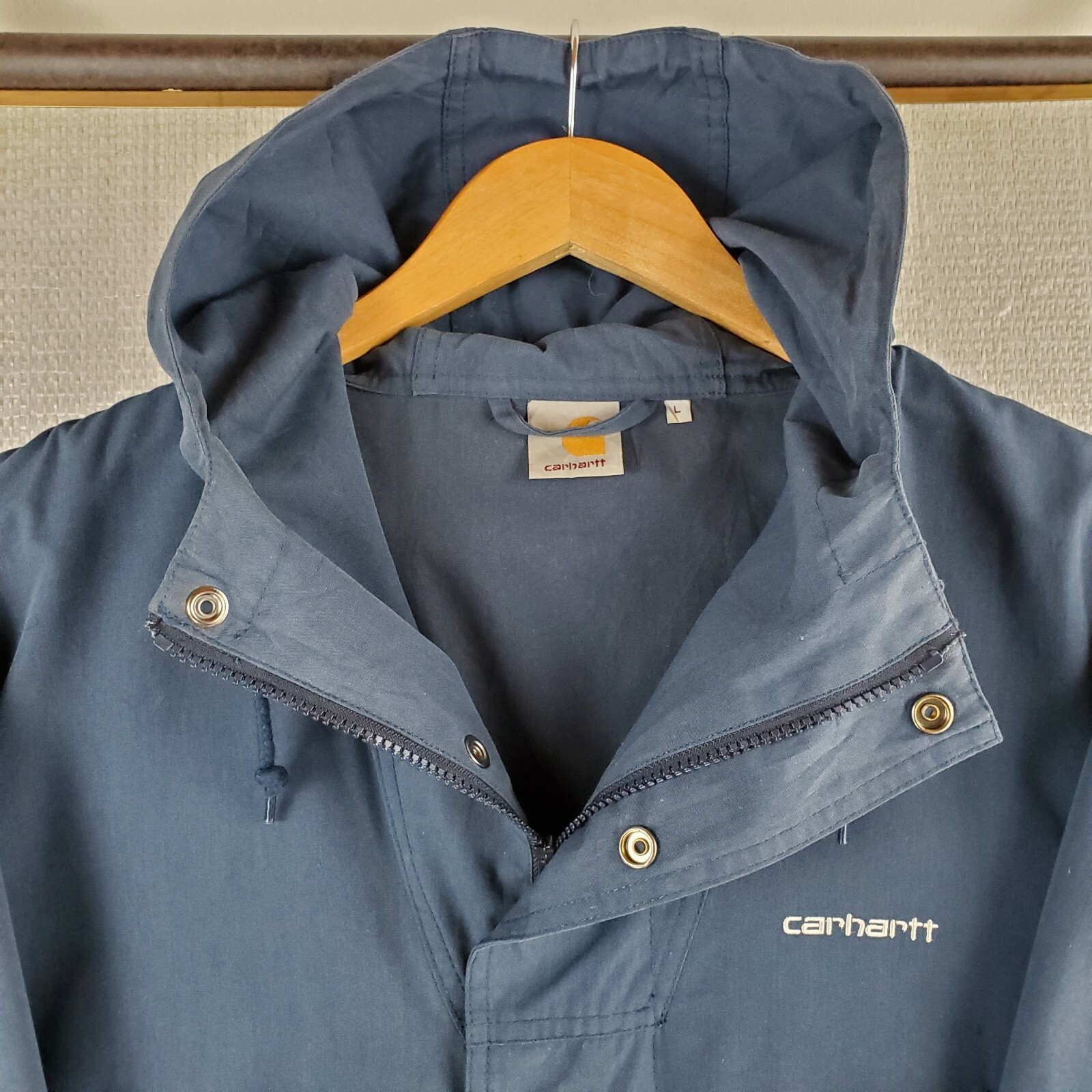 Rare CARHARTT WIP Size Large Battle Parka Mens Blue Canvas Field Jacket Coat image 8