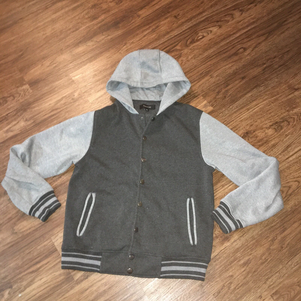 Ring of Fire gray two toned hoodie varsity jacket size medium eBay
