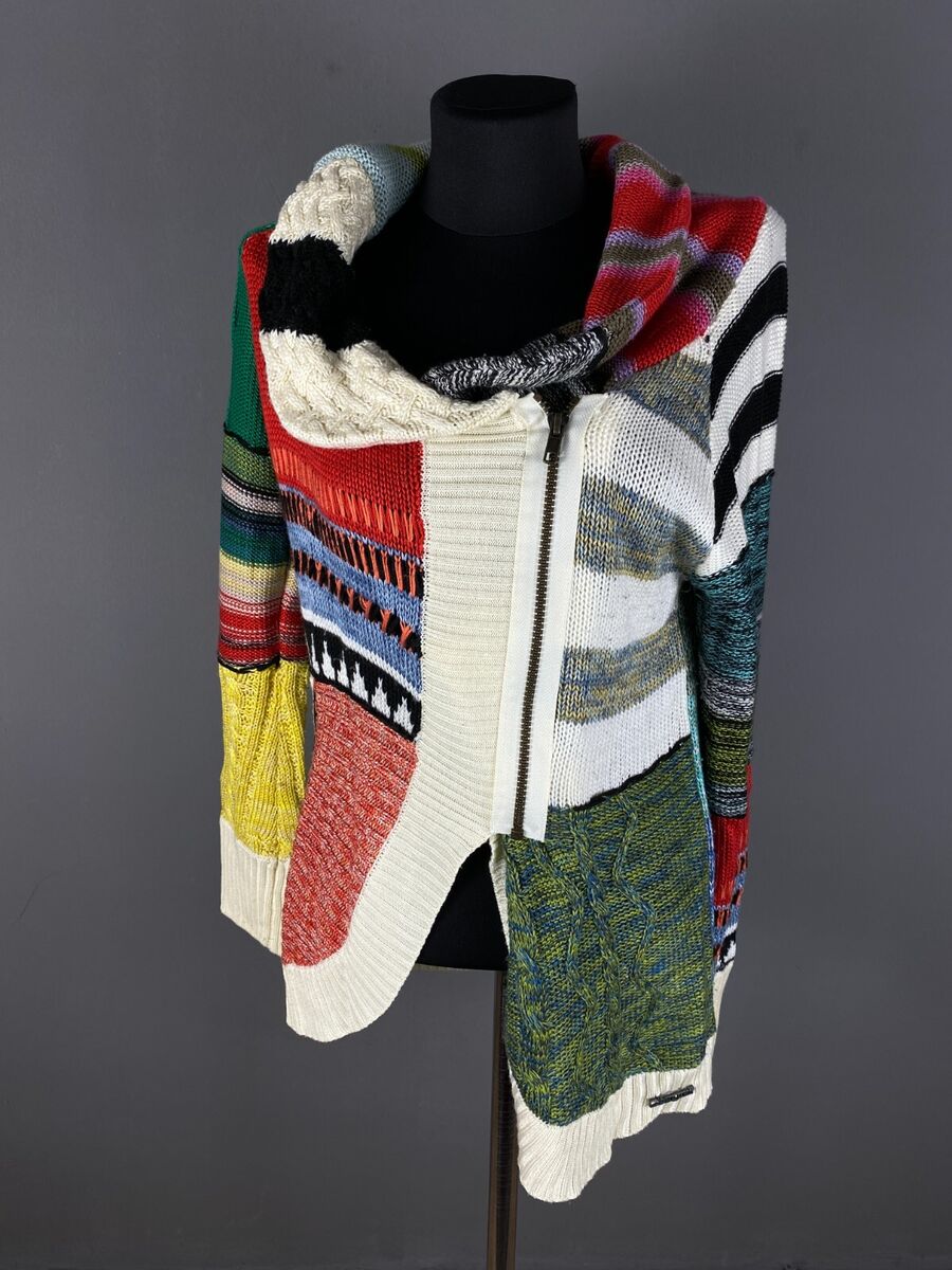 Desigual Multicolor Patchwork Patterned Knit Zip-Up Cardigan Desigual Multicolor Patchwork Patterned Knit Zip-Up Cardigan