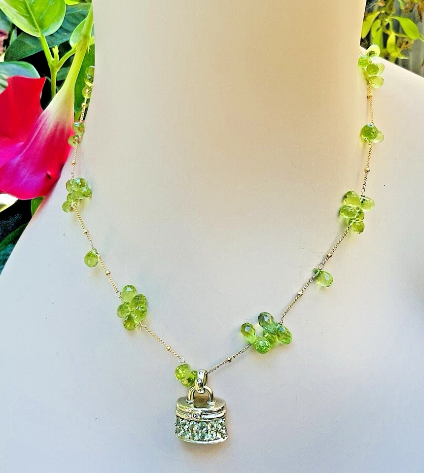 Collar Briolette Colgante Monedero Peridoto Lleno Oro 14K Piedras Preciosas Foto 2 de 4