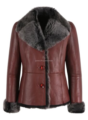 Ladies Spanish Toscana Sheepskin Bordeaux Designer Winter Real Shearling Jacket - Picture 1 of 8