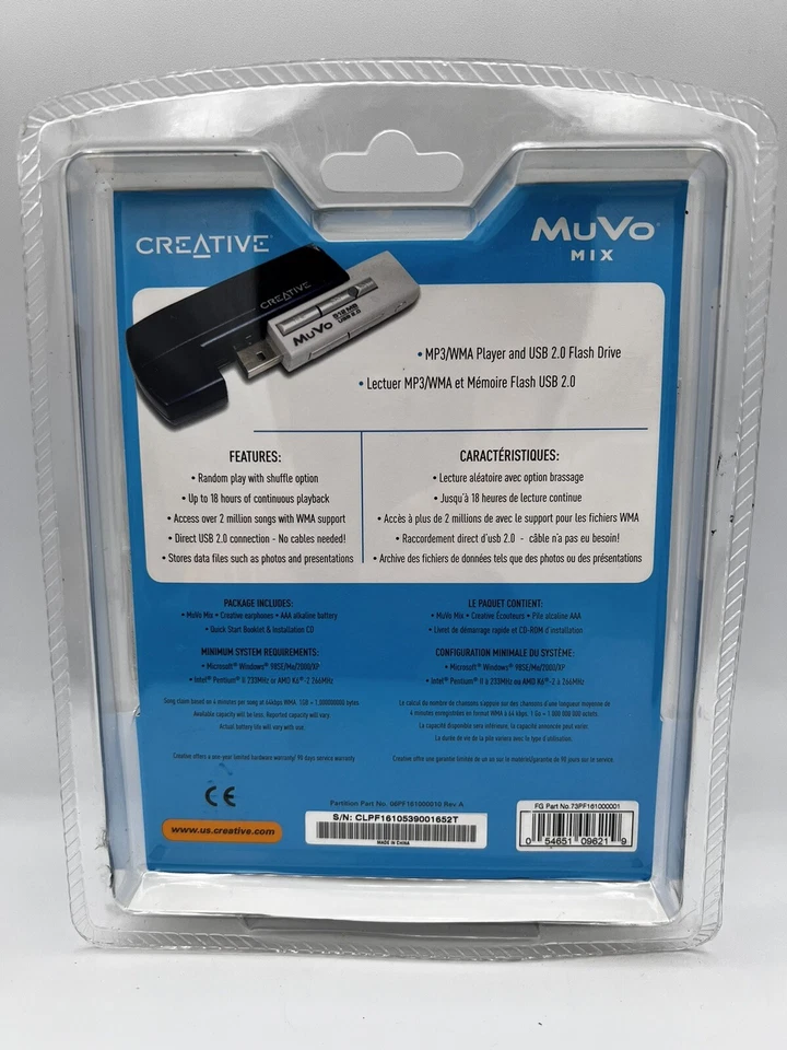Creative Muvo Mix 256 MB MP3 / WMA Player USB 2.0 Blue New Factory ￼Sealed - Image 3 of 4