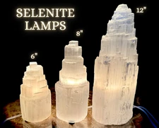 LARGE Selenite Tower Lamps, Selenite Crystal Lamp: Choose 6" 8" 12" Skyscraper